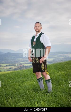 man, bavarian, traditional clothing, lederhosen, guy, men, bavarians, lederhosens Stock Photo