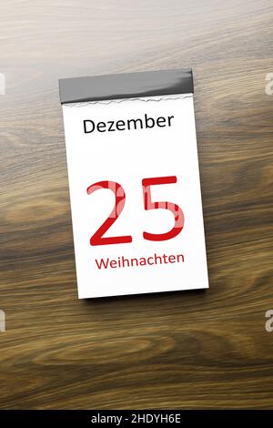 December 25 Note a calendar with the date of december 25, the Christmas day on a ...