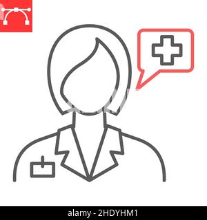 Doctor consultation line icon, physician and person, doctor vector icon, vector graphics, editable stroke outline sign, eps 10. Stock Vector