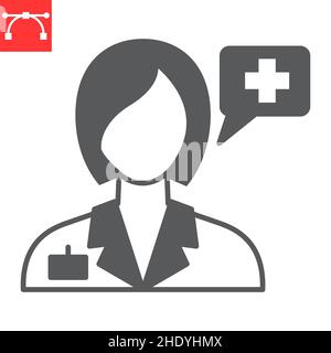 Doctor consultation glyph icon, physician and person, doctor vector icon, vector graphics, editable stroke solid sign, eps 10. Stock Vector