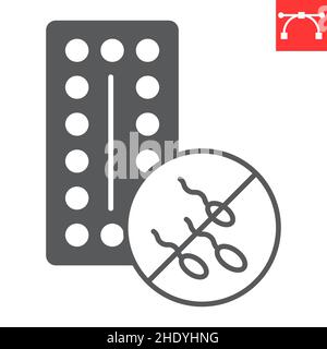 Contraception glyph icon, contraceptive and sperm, Contraception pills vector icon, vector graphics, editable stroke solid sign, eps 10. Stock Vector