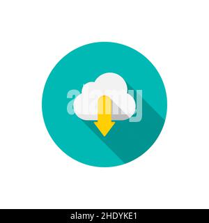 cloud save vector icon download, flat design, long shadow Stock Vector