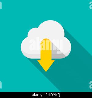 cloud save vector icon download, flat design, long shadow Stock Vector