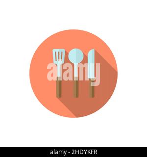 kitchenware knife, spoon, spatula vector icon, flat design, long shadow Stock Vector
