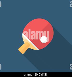 ping pong racket, billiard vector icom, flat design, long shadow Stock Vector