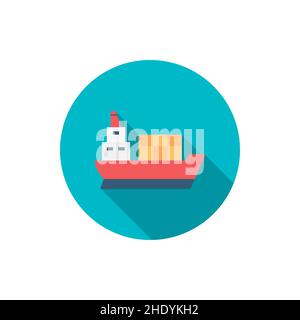 cargo ship vector icon transportation, flat design, long shadow Stock Vector