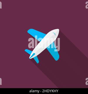 airplane vector icon symbol, transportation, flat design, long shadow Stock Vector