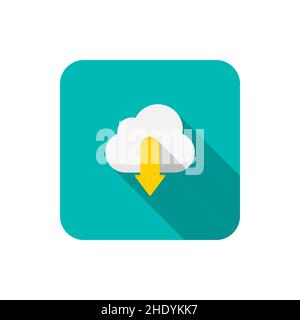 cloud save vector icon download, flat design, long shadow Stock Vector