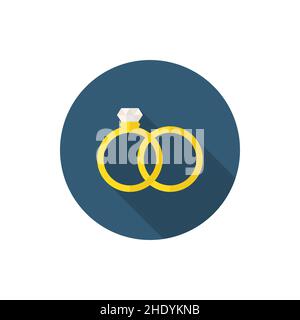 wedding couple rings vector icon, flat design, long shadow Stock Vector
