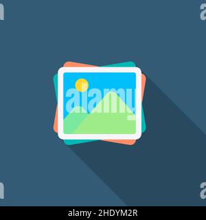 photo icon vector, flat design, long shadow Stock Vector