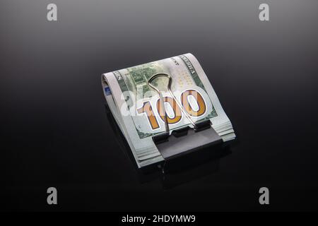 100, money roll, dollar, one hundred, bundles, money rolls, american money, dollars Stock Photo