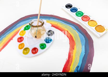 watercolour paints, rainbow, watercolour paint, rainbows Stock Photo