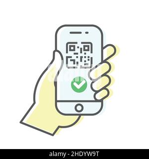 Traveler shows health passport of vaccination certification on phone icon, person vaccinated of coronavirus covid-19 document, vector Stock Vector