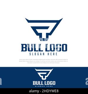 Initial PT logo, bull's head symbol, monogram design template Stock Vector