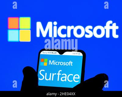 In this photo illustration Microsoft Surface logo seen displayed on a smartphone Stock Photo