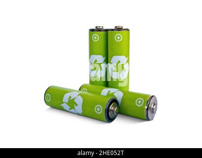 Batteries with the recycle logo isolated on white background Stock Photo