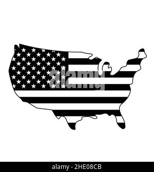USA America flag in map symbol logo using accurate correct usa flag black and white vector isolated on white background Stock Vector