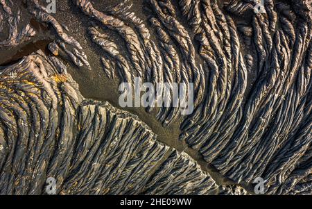 Detail of bronce-colored solidified lava, Holuhraun Lava Field, Iceland Stock Photo