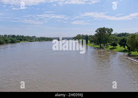 View of Vaal river in flood at the Barrage, Gauteng, South Africa after heavy rains . Stock Photo