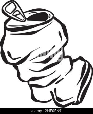 Crushed Soda Cola Tin or Aluminium Can Cartoon Logo Mascot Stock Vector