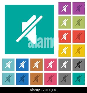 Mute solid multi colored flat icons on plain square backgrounds. Included white and darker icon variations for hover or active effects. Stock Vector