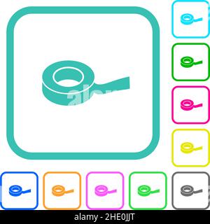 Insulating tape vivid colored flat icons in curved borders on white background Stock Vector