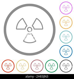 Radiation outline flat color icons in round outlines on white background Stock Vector
