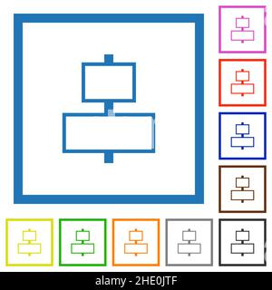 Align to center outline flat color icons in square frames on white background Stock Vector