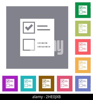 Ballot paper solid flat icons on simple color square backgrounds Stock Vector
