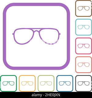 Glasses simple icons in color rounded square frames on white background Stock Vector
