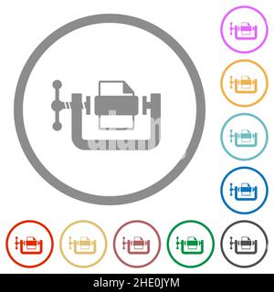 File compression solid flat color icons in round outlines on white background Stock Vector
