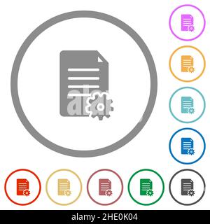 Document setup solid flat color icons in round outlines on white background Stock Vector