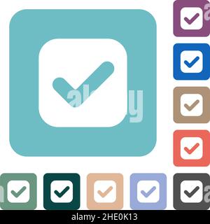 Checkbox solid white flat icons on color rounded square backgrounds Stock Vector