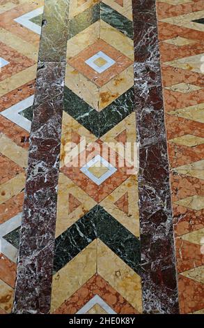 Amazing Marble Floor in Wat Benchamabophit or The Marble Temple Ordination Hall, Bangkok, Thailand Stock Photo