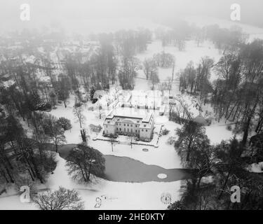 Aerial view of the Branitz Park in winter, Cottbus, Germany Stock Photo