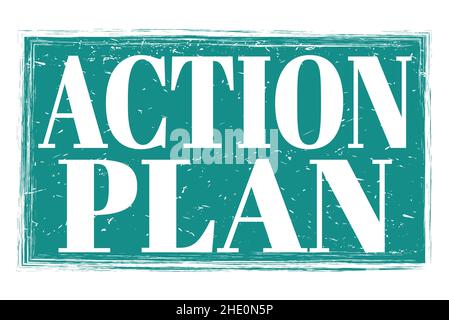 ACTION PLAN, words written on blue grungy stamp sign Stock Photo