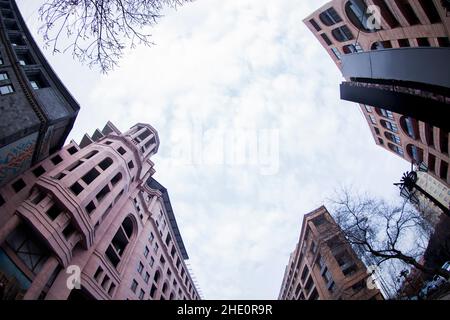 Low angle shot of buildings at northern Avenue, Center of the city of Yerevan, Armenia Stock Photo