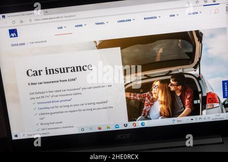 Axa Insurance Company on a laptop computer screen. Car insurance page, motor insurance Stock Photo