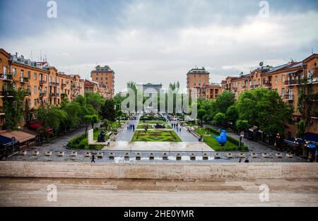 View of Cafesjian Center for the Arts against cloudy sky, Cascade complex, Yerevan, Armenia. Stock Photo