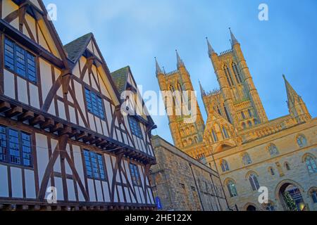 UK, Lincolnshire, Lincoln Cathedral from Castle Square Stock Photo