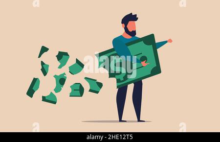 Money lose and loss business investment. Lost debt and economic failure low vector illustration concept. Depressed and problem finance with unhappy ma Stock Vector