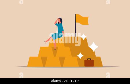 Gold rich and value asset bar of people. Bank ingot profit wealth and business crisis finance vector illustration. Bullion golden luxury money return Stock Vector
