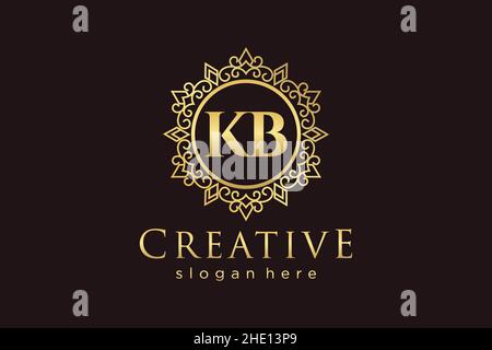 KB Initial Letter Luxury calligraphic feminine floral hand drawn heraldic monogram antique vintage style luxury logo design Premium Stock Vector