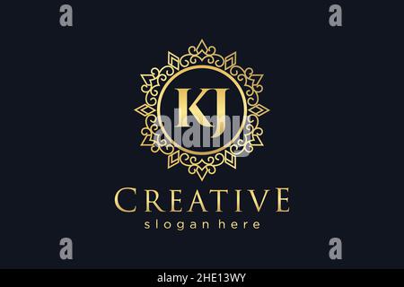 kj initial letter luxury calligraphic feminine floral hand drawn heraldic monogram antique vintage style luxury logo design premium 2he13wy