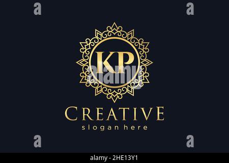 KP Initial Letter Luxury calligraphic feminine floral hand drawn heraldic monogram antique vintage style luxury logo design Premium Stock Vector