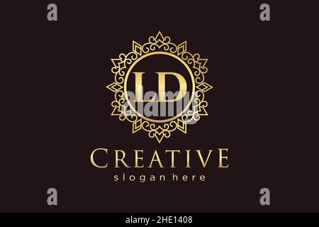 LD Initial Letter Luxury calligraphic feminine floral hand drawn heraldic monogram antique vintage style luxury logo design Premium Stock Vector
