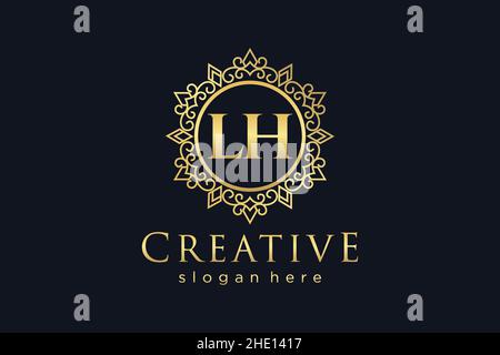 LH Initial Letter Luxury calligraphic feminine floral hand drawn heraldic monogram antique vintage style luxury logo design Premium Stock Vector