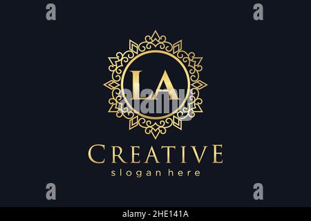 LA Initial Letter Luxury calligraphic feminine floral hand drawn heraldic monogram antique vintage style luxury logo design Premium Stock Vector