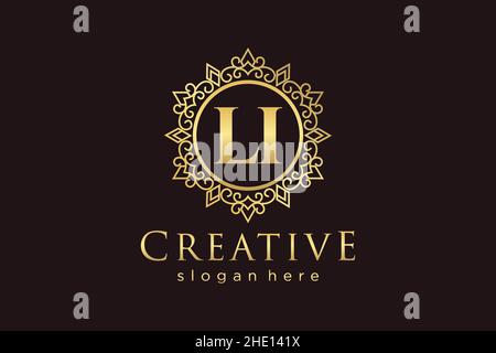 LI Initial Letter Luxury calligraphic feminine floral hand drawn heraldic monogram antique vintage style luxury logo design Premium Stock Vector
