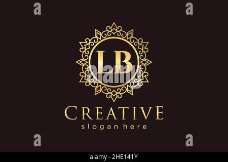 LB Initial Letter Luxury calligraphic feminine floral hand drawn heraldic monogram antique vintage style luxury logo design Premium Stock Vector